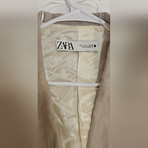 Zara Beige Short Sleeve Blazer Size L - Picture 2 of 6